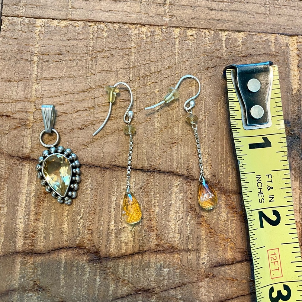 Yellow Drop Earrings and matching pendant